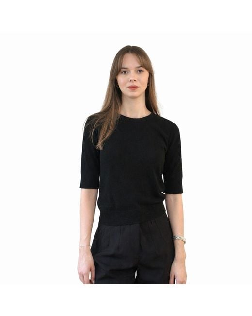 Nuvv Collection Black Cashmere And Wool Blend Short Sleeve Sweater – Premium Italian Yarn