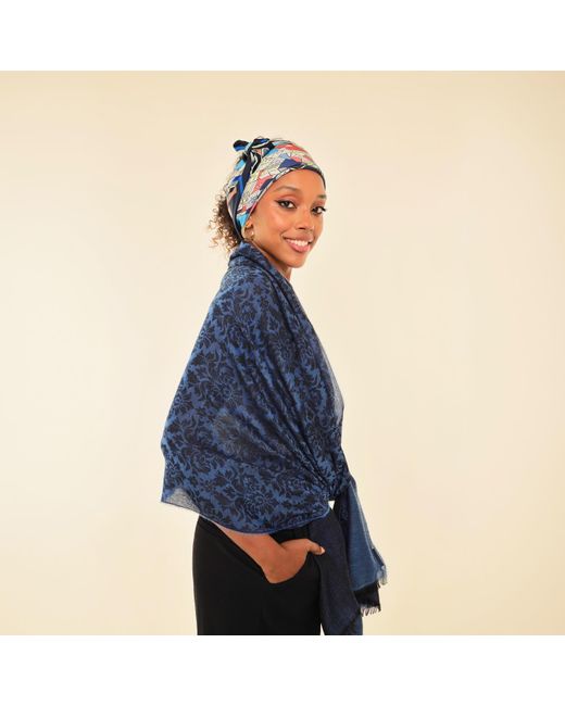 Pashmisy Blue Jacquard Royal Wrapping Shawl
