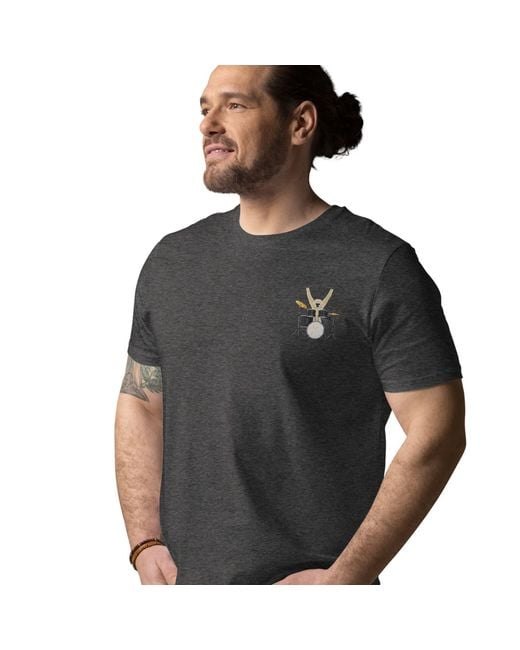 Anchor and Crew Black Heather Drummer Monkey Organic Cotton Embroidered T-Shirt for men