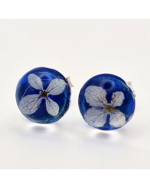 Laura Daili Blue Midnight Tiny Hydrangea Blossom Earrings
