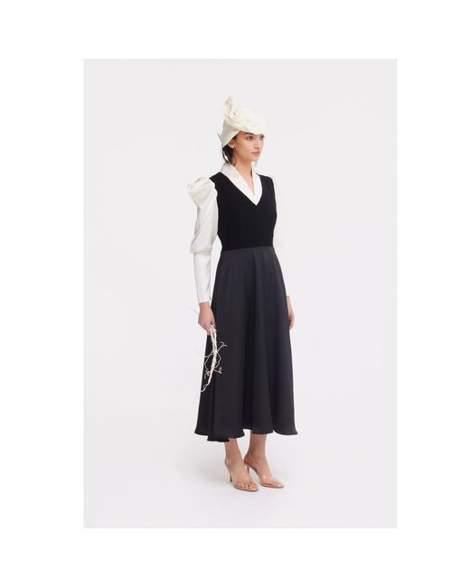 Julia Allert Blue Elegant Satin V-Neck Long Sleeve Midi Dress –