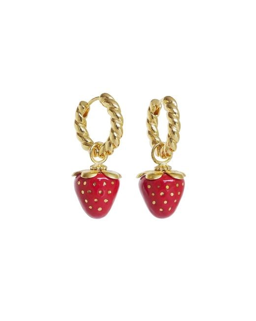 POPORCELAIN Red Mini Porcelain Strawberry Hoop Earrings