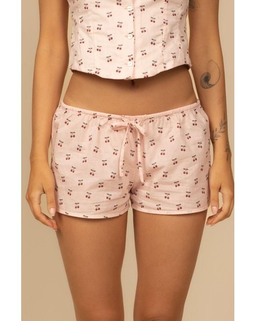 Montce Pink Cherries Low-Rise Drawstring Short