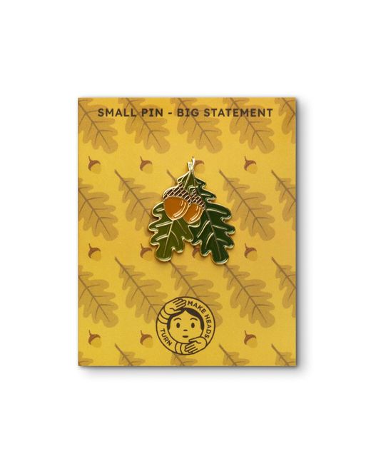 Make Heads Turn Green Enamel Pin Oak Acorns