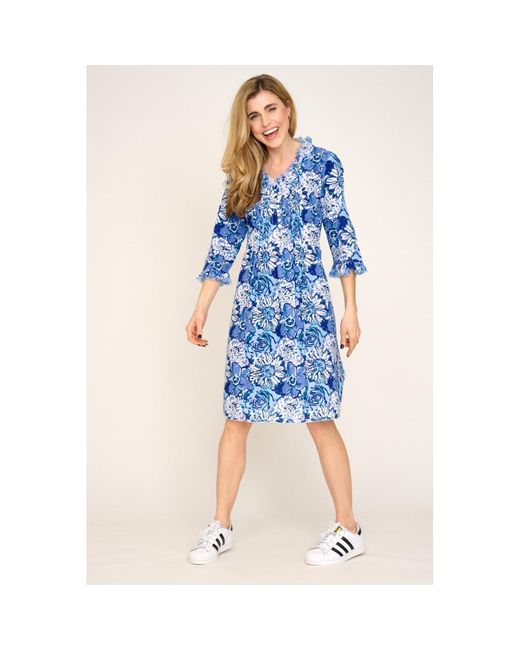 At Last Blue Annabel Cotton Tunic In Seas & White Floral