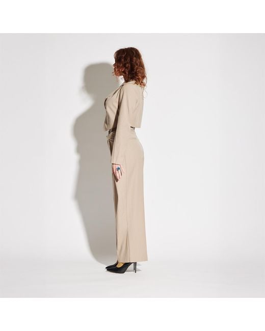 Circular Path Natural Neutrals Asymmetric Crop Pinstripe Blazer