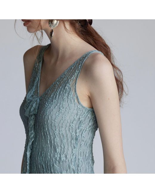 Belsize25 Blue Trumpet Dress Flared Sleeveless Sheer Lace Knit Dress