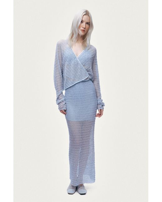 Nocturne Blue Wrap Mesh Blouse