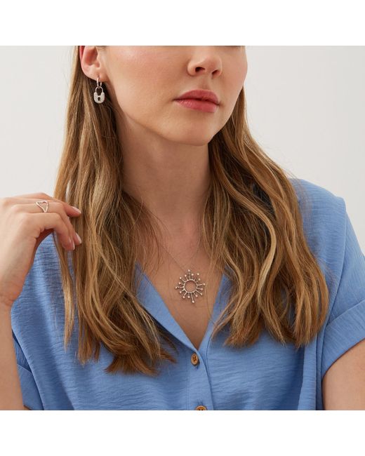 Spero London Metallic Sun Sunburst Large High Quality Crown Natural Textured Molten Sterling Pendant Necklace
