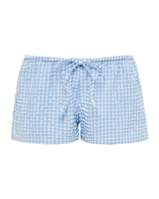 Montce Blue Peri Micro Gingham Low-Rise Drawstring Short