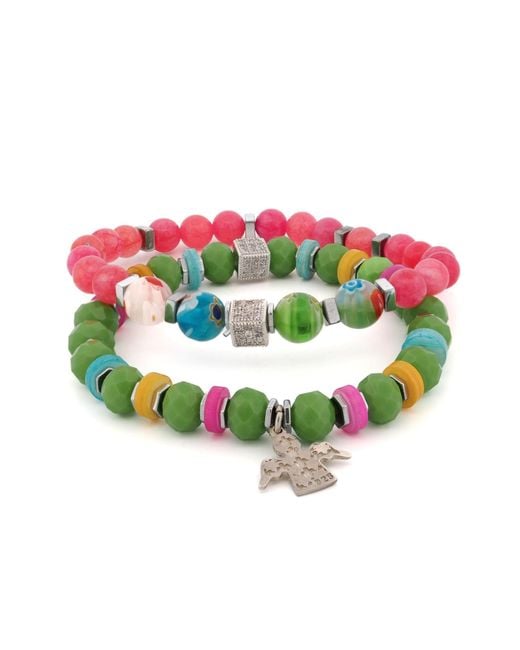 Ebru Jewelry Green Spring Vibes Angel Charm Colorful Protection Bracelet Set