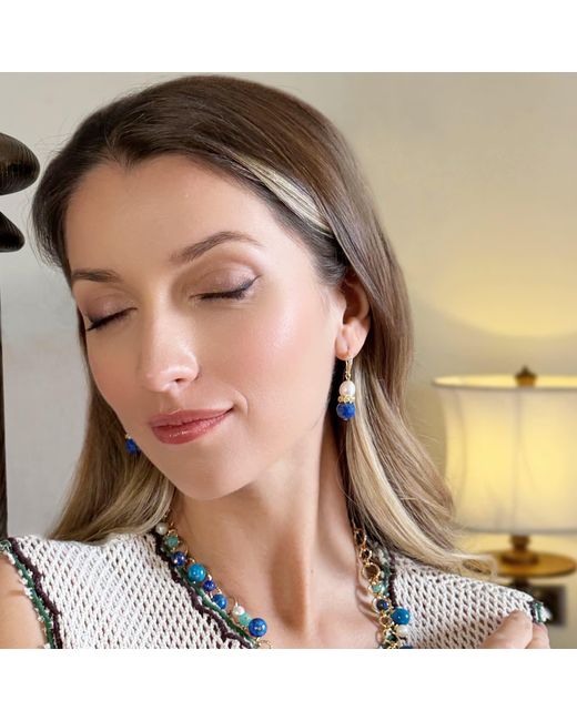 Farra Blue Royal Lapis & Pearl Floral Dangle Earrings