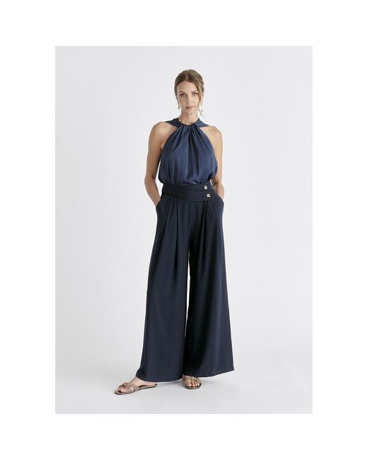 Paisie Blue Belted Halterneck Blouse