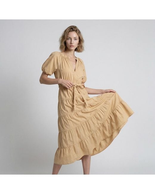 Modenaire Natural Tiered Midi Dress Fluid A-Line Form