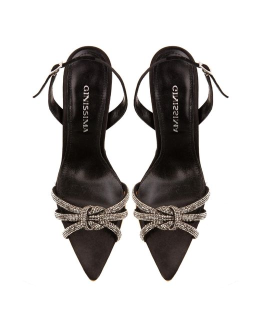 Ginissima Black Daisy Gold Crystals And Satin Sandals