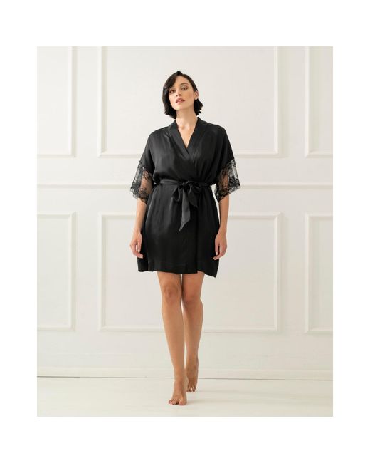 Oh!Zuza Black Satin Robe With Lace