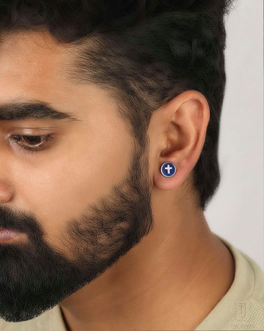 The Jewelz Blue Lapis Horizon Cross Studs For for men