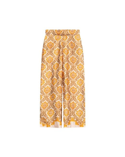 Niza Metallic Flowy Floral Print Trousers With Elasticated Waist