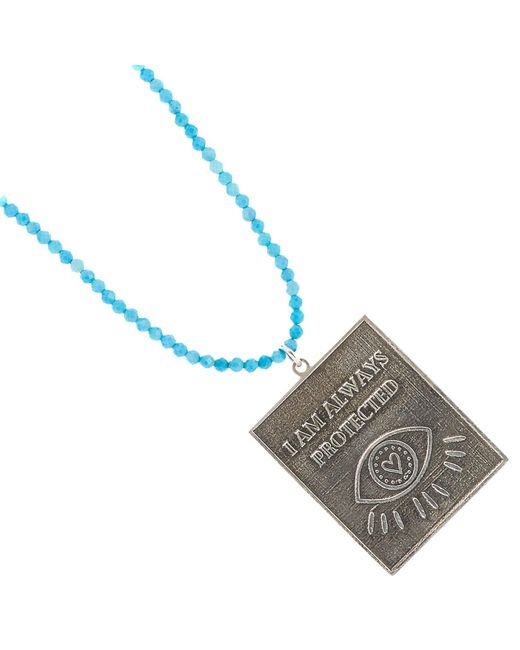 Ebru Jewelry Metallic Sterling I Am Always Protected Pendant Stone Beaded Necklace