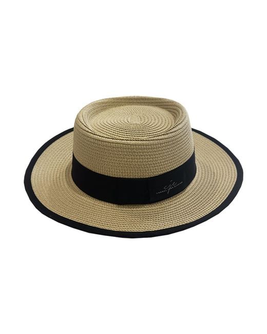 Chanel Joan Elkayam Green Neutrals Contrast Edge Straw Wide Brim Gambler Hat
