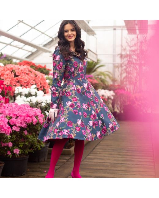 RainSisters Blue Fitted & Flared Women's Coat With Hood: Misty Rose