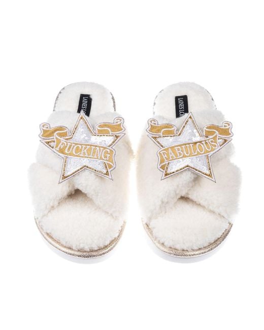 Laines London Metallic Neutrals Laines Neutral Boucle Slippers With Fucking Fabulous Brooches
