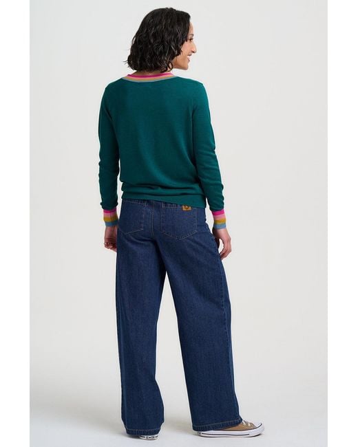 Sugarhill Green Doris V-Neck Sweater Stripe