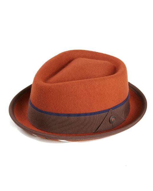 Dasmarca Hats Black Bruno Rust Felt Porkpie Hat With Retro Stripe Appliqué for men