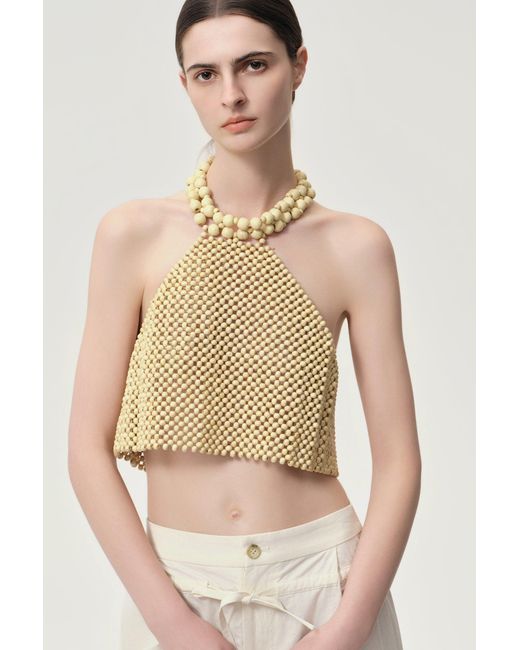 FRONT ROW SHOP Natural Reef Beaded Halter Top