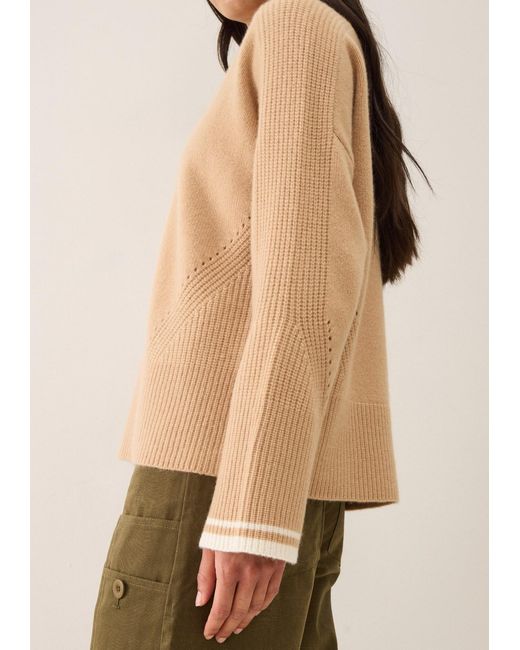 Loop Cashmere Natural Neutrals Striped Tipped V Neck Lofty Sweater