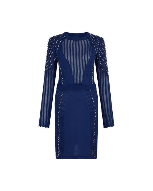 Sour Figs Blue Studded Sheer Knit Mini Jumper Dress