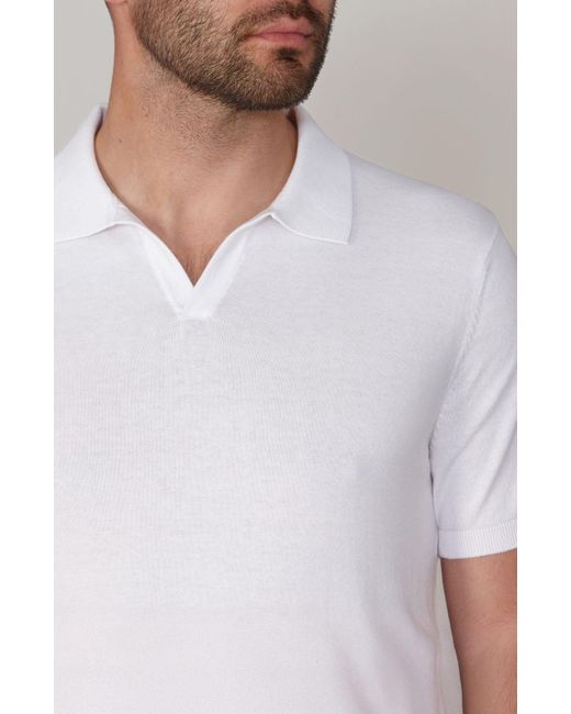 Paul James Knitwear White Ultra Fine Cotton Nathan Buttonless Polo Shirt for men