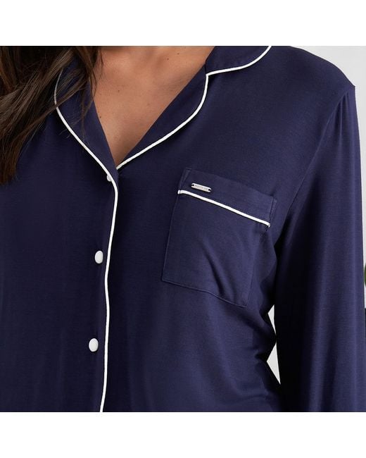 Pretty You London Blue Bamboo Long Sleeved Trouser Pyjama Set