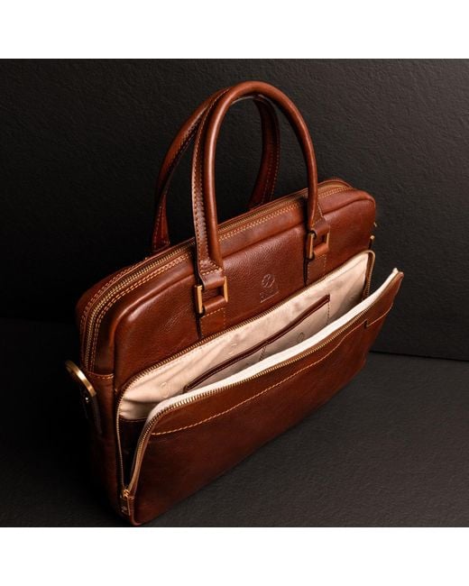 Time Resistance Brown Leather Briefcase Laptop Bag