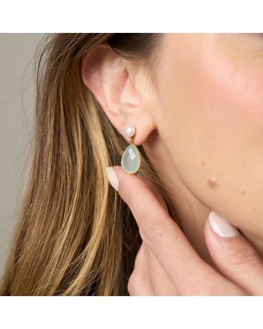 Pearls of the Orient Online Blue Clara Cultured Freshwater Pearls & Aqua Chalcedony Drop Earrings