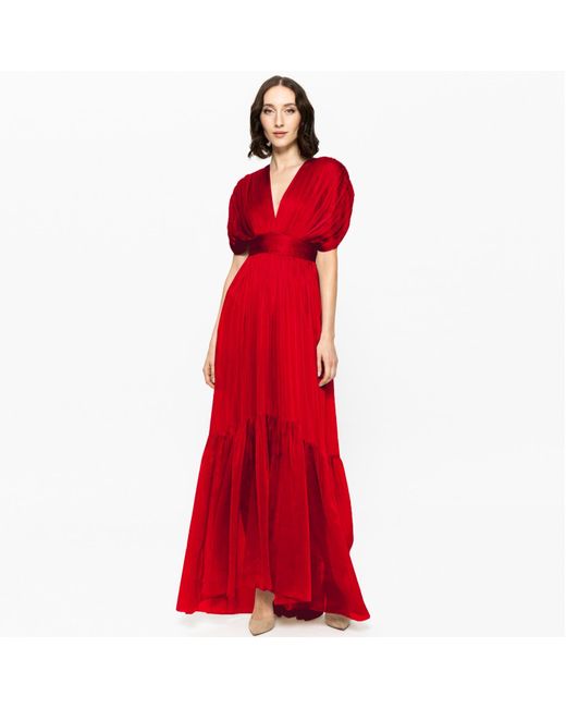 Angelika Jozefczyk Red Lerena Chiffon Evening Gown
