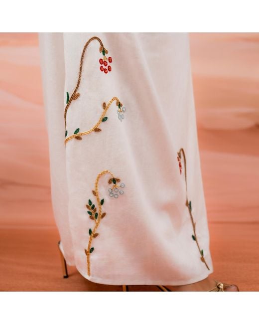 Laura Slings White Beaded Beach Dress With Floral Flowers Embroidery And Embellished Details