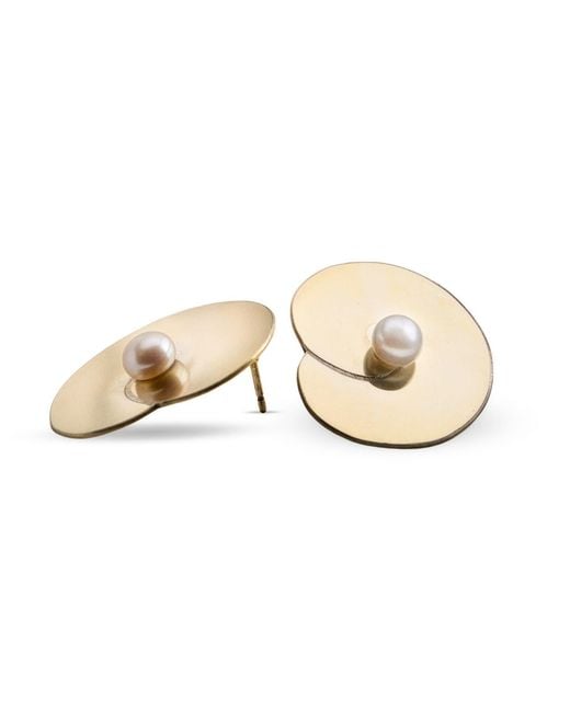 Silver Moon Metallic Pearl Water Lily Plated Sterling Earrings