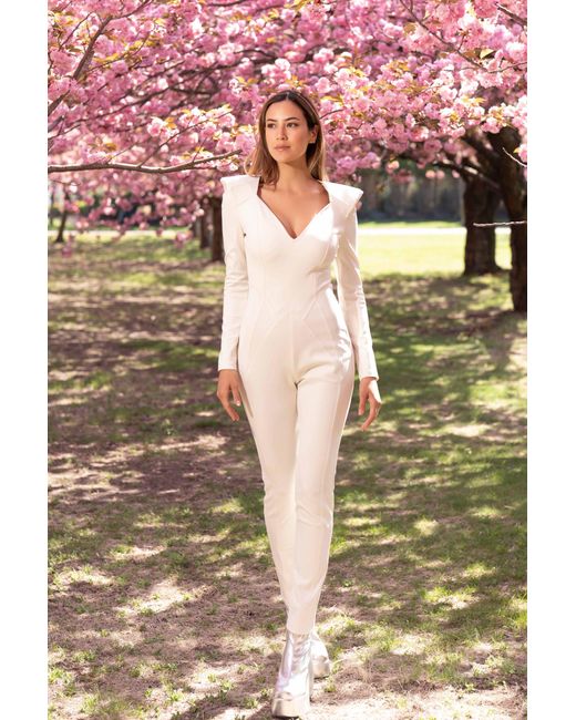 Harmonia Ny Natural Neutrals Minimalistic Eggshell Catsuit By Dani Watanabe