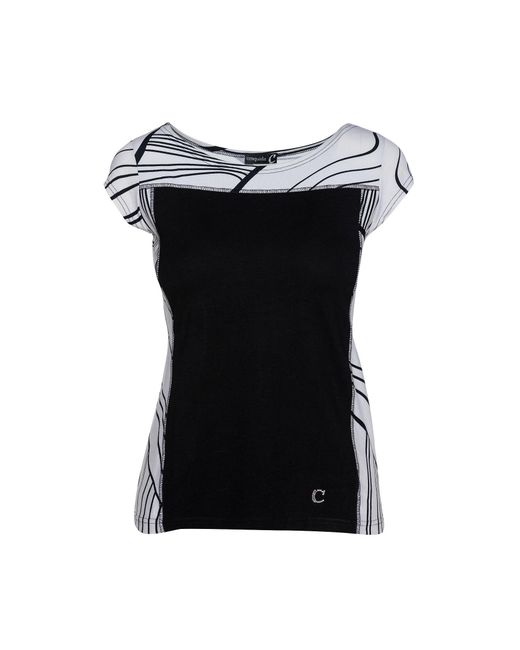 Conquista Black Two-Tone Cap Sleeve Print Top