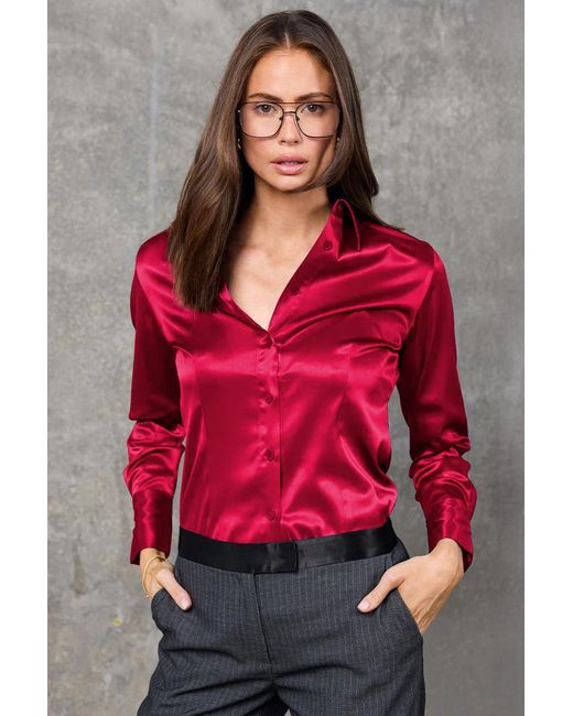 Madison / Savile Red Rose Haven Fitted Satin Shirt