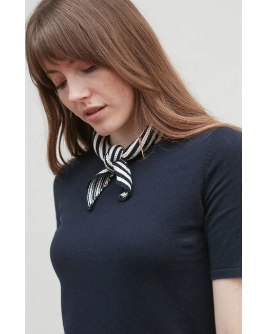 Paul James Knitwear Black Cotton Fender Garter Knit Striped Mini Neckerchief