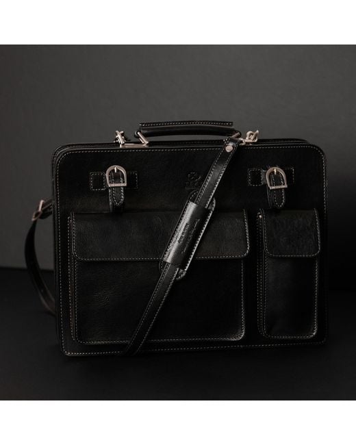 Time Resistance Black Leather Large Satchel Bag Briefcase for men