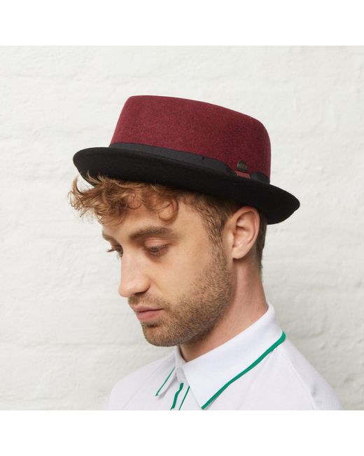 Dasmarca Hats Red Jackson Burgundy Wool Felt Two Tone Porkpie Hat for men
