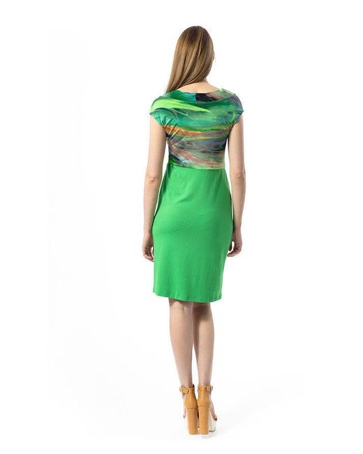 Conquista Green Faux Wrap Print Dress