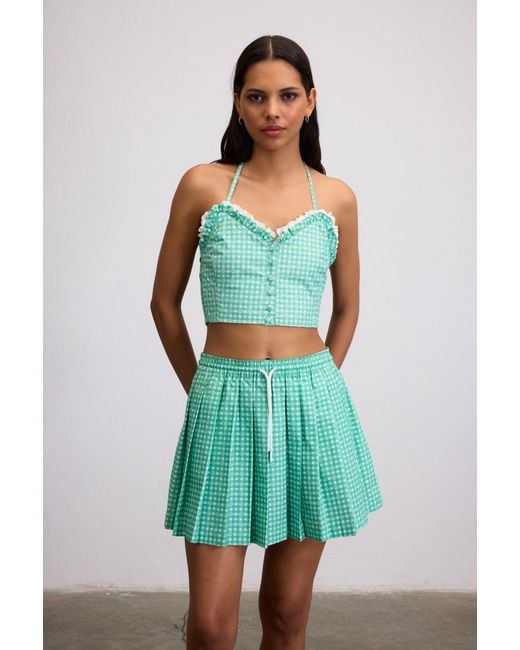 Je Te Veux Green Sweetheart Gingham Pleated Skirt