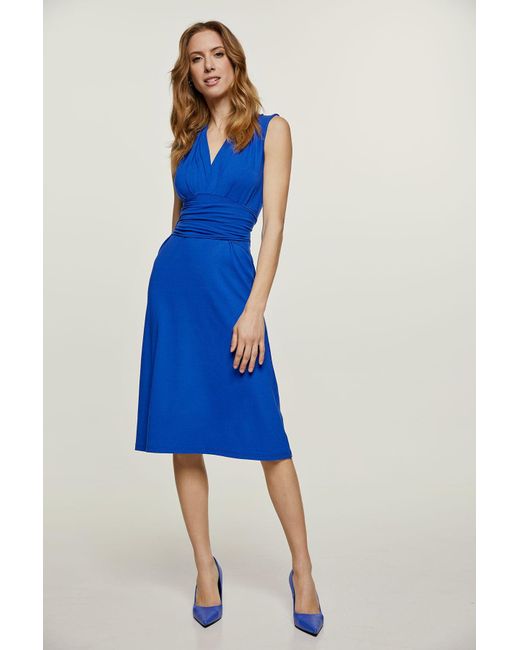 Conquista Blue Royal Jersey Empire Line Dress