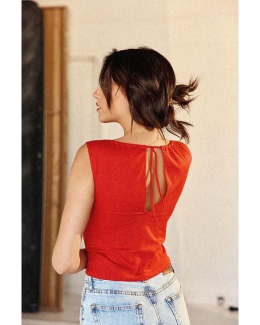 Marianne by Marie Jordane Red Gaby Teardrop Neckline Top