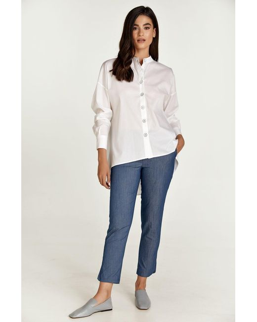 Conquista White Blouse With Mandarin Collar