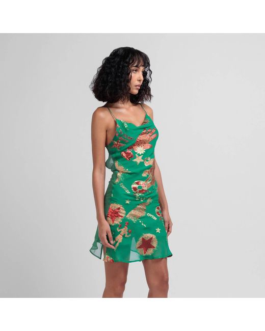 GeeGee Collection Green Circus Silk Slip Dress